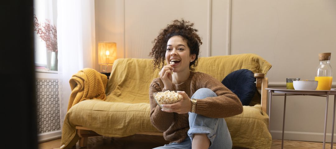 Curly Hair Woman Watching TV