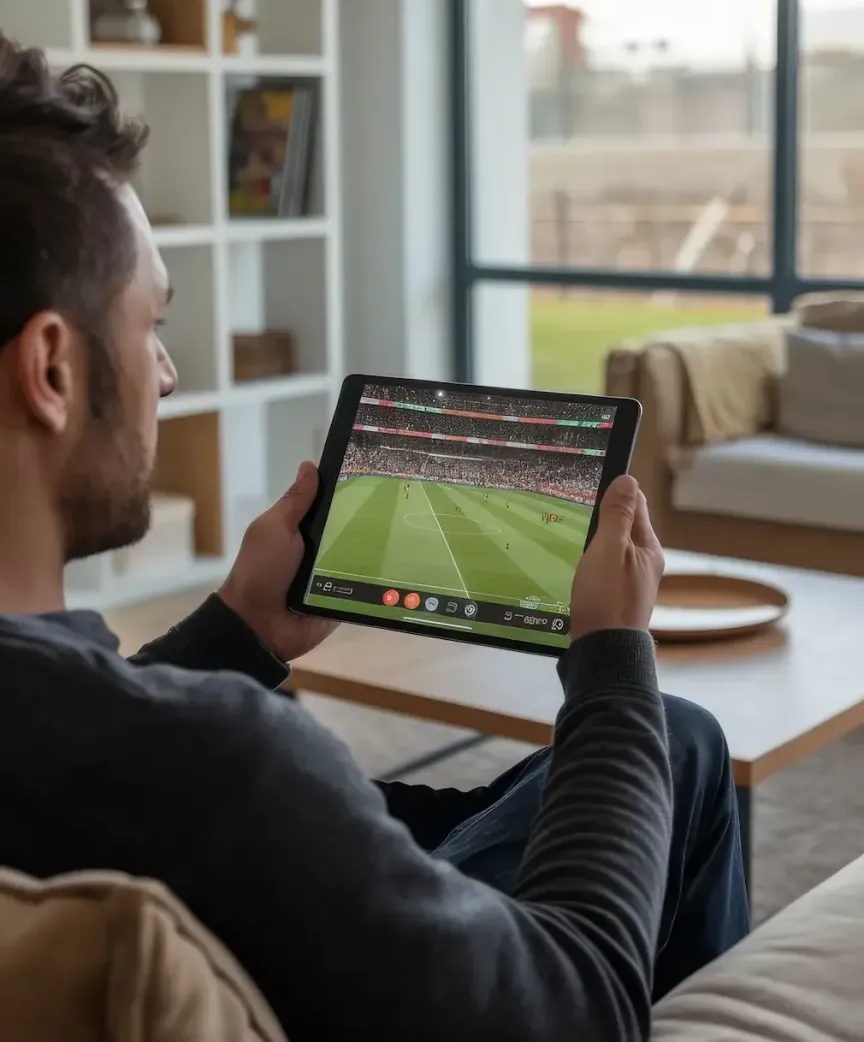 WTC Communications Gananoque - Person watching a live sports game on a tablet with high-speed internet.